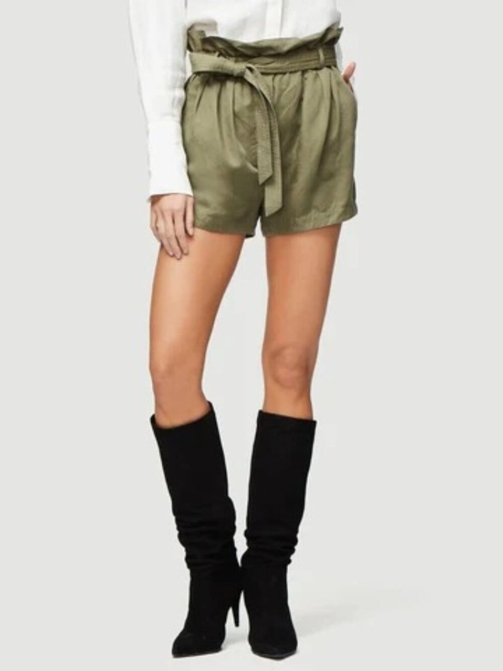 Frame Denim Paperbag High Rise Shorts Army Green - Size XS